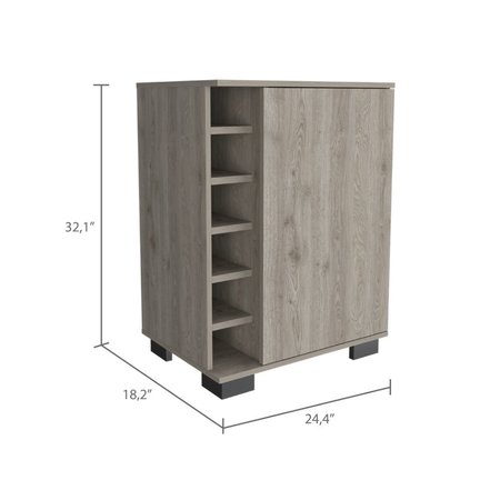 Tuhome Aurora Bar Cabinet, Single Door, Six Built-in Wine Rack, Two Shelves, Light Gray BLZ6472